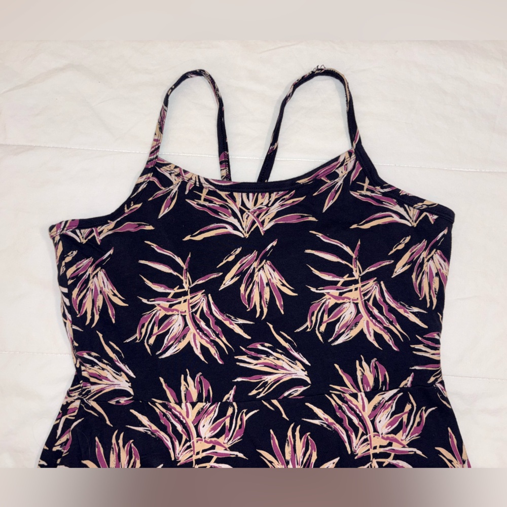 Pact Fit & Flare Shorty Midi Organic Cotton Dress in Navy Cream Palm Leaf - XL - Picture 6 of 16